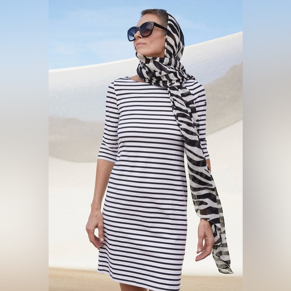 Saint James Propriano Nautica Stripe 3/4 Sleeve Anti UV Stretch Black White 10